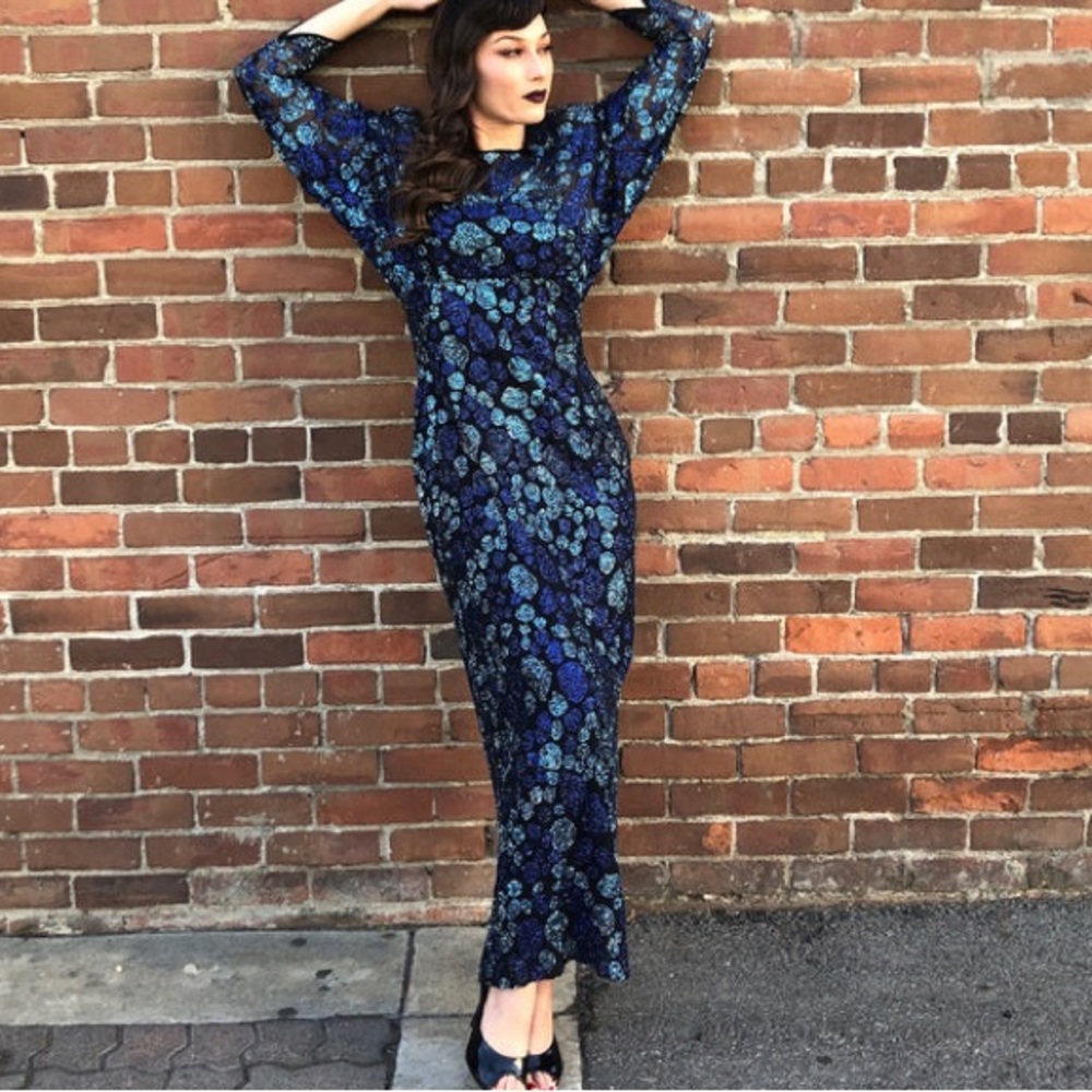 1980s Vintage Victor Costa Sapphire Sequin Gown